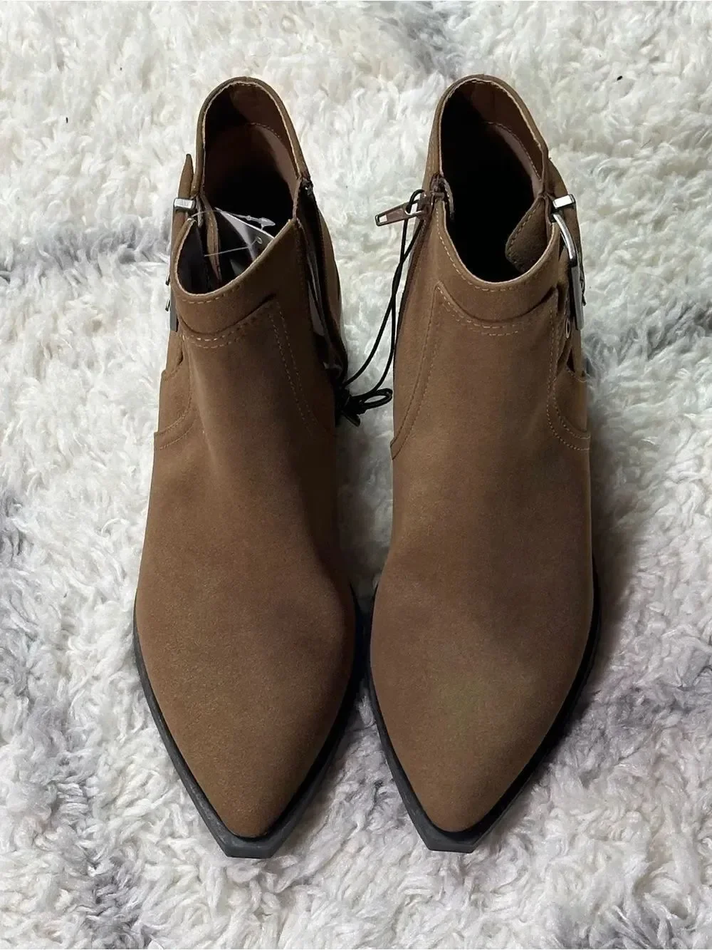 a.n.a Brown Suede-Look Ankle Booties with Buckle Accent